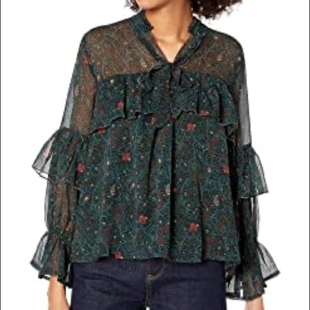 Lucky Brand Paisley Ruffle Blouse